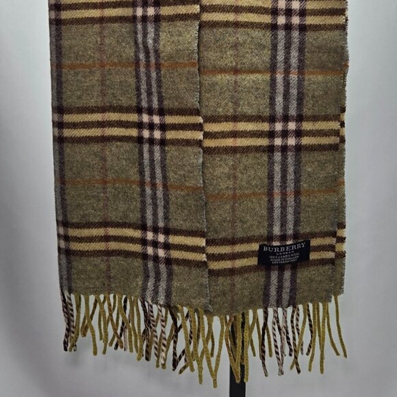 BURBERRY Vintage Green and Brown Scarf 100% Lambswool - Picture 2 of 6